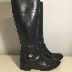 Tory Burch Brita Tall Black Leather Riding Boots